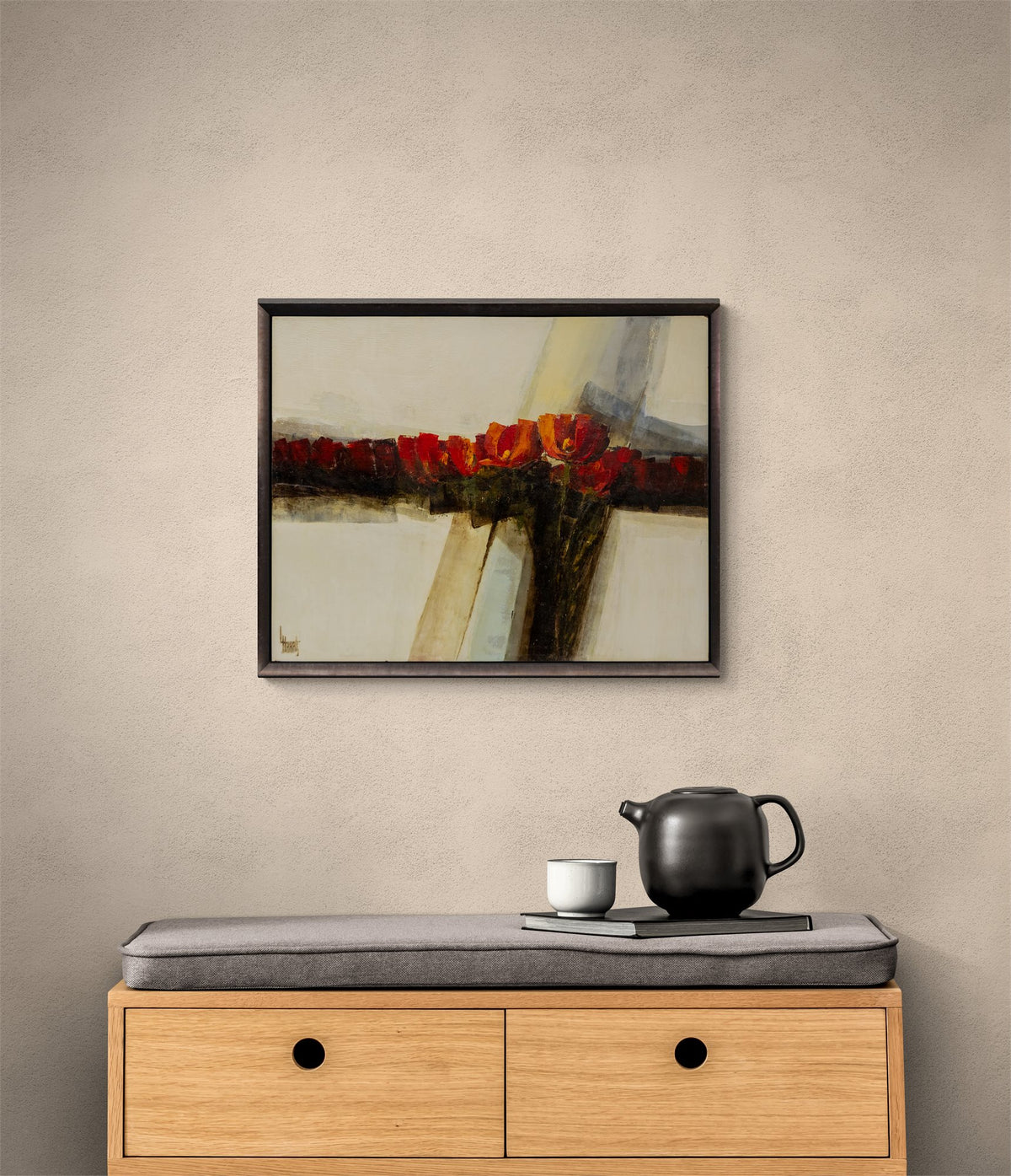 Untitled (Abstract with Red Flowers), Painting, circa 1970-1980