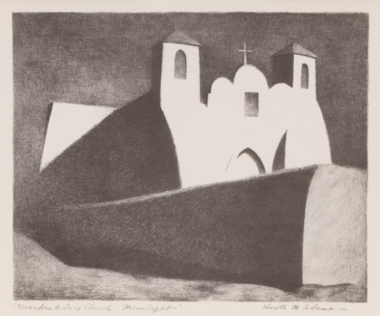 Kenneth Adams (1897-1966) artwork for sale. Ranchos de Taos Church - Moonlight, Print, 1950, Denver, Colorado, Art Gallery)