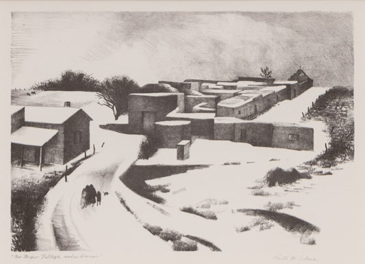 Kenneth Adams (1897-1966) artwork for sale. New Mexico Village Under Snow, Print, 1950, Denver, Colorado, Art Gallery)