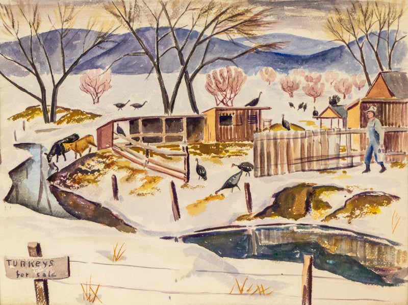 Harold Beardsley (1900-1974) artwork for sale. Turkeys For Sale (Colorado Farm in Winter), Painting