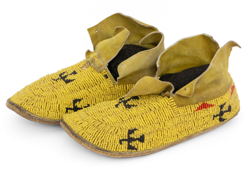 Plains Child's Moccasins Beaded with Thunderbird Motif, circa 1885