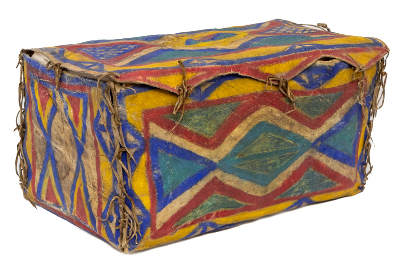 Parfleche Flat Case, 
Lakota artist, probably Pine Ridge Reservation, South Dakota, circa 1900, Sioux, antique native american art, Square, Small, pigments, animal material, hide, circa 1900, 1890s, 1900s (1900-1909), 20th CENTURY (1900-1999), Trading Post Era (1900-1950) Native American Art, Transitional Period (1875-1900) , Western & Native American, 10 ½ x 10 ½ x ½ inches