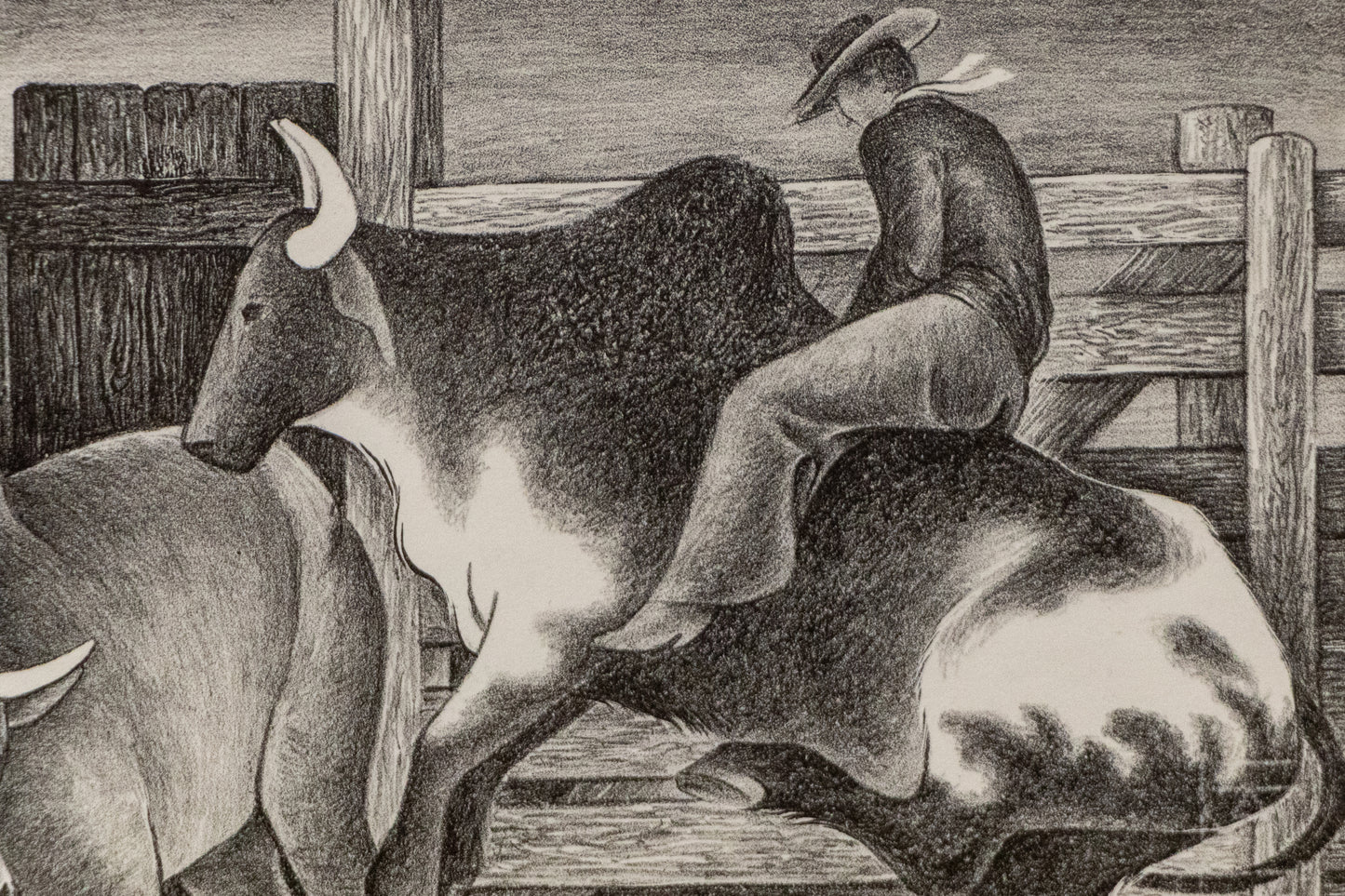 Riding the Brahmas (Man Riding a Bull), Print