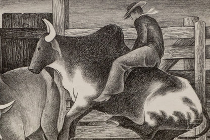 Riding the Brahmas (Man Riding a Bull), Print