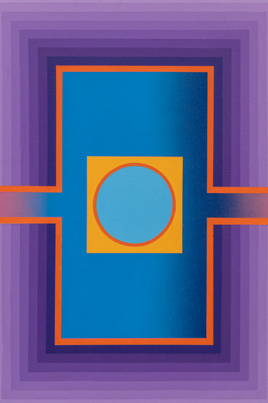 Rays (Abstract Colorist Composition in Violet, Orange, and Cerulean), Painting, circa 1975