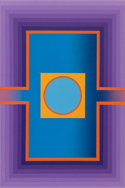 Rays (Abstract Colorist Composition in Violet, Orange, and Cerulean), Painting, circa 1975