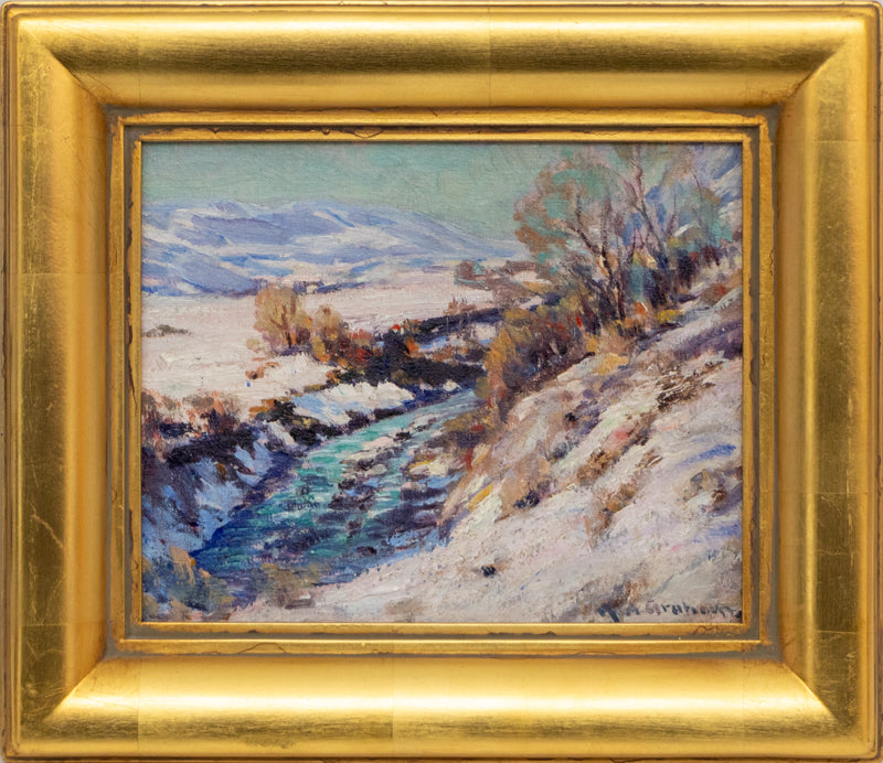 Melting Snow (Colorado Landscape with Creek and Mountains), Painting, circa 1920-1930