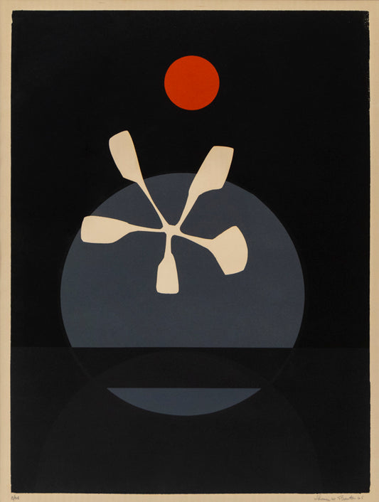 Untitled  (Abstract in Gray, Black and White with Red Moon), Print, 1965