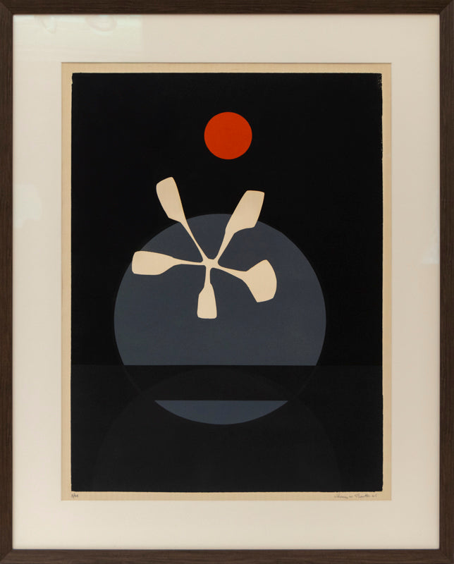 Untitled  (Abstract in Gray, Black and White with Red Moon), Print, 1965