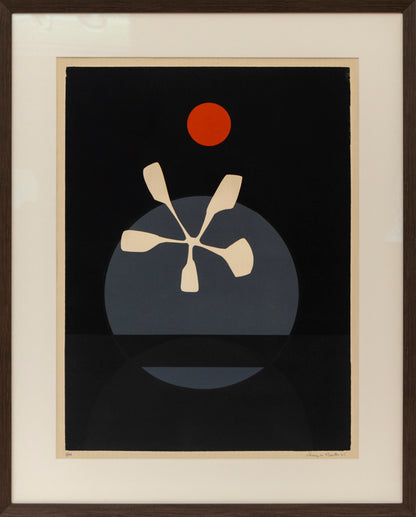 Untitled  (Abstract in Gray, Black and White with Red Moon), Print, 1965