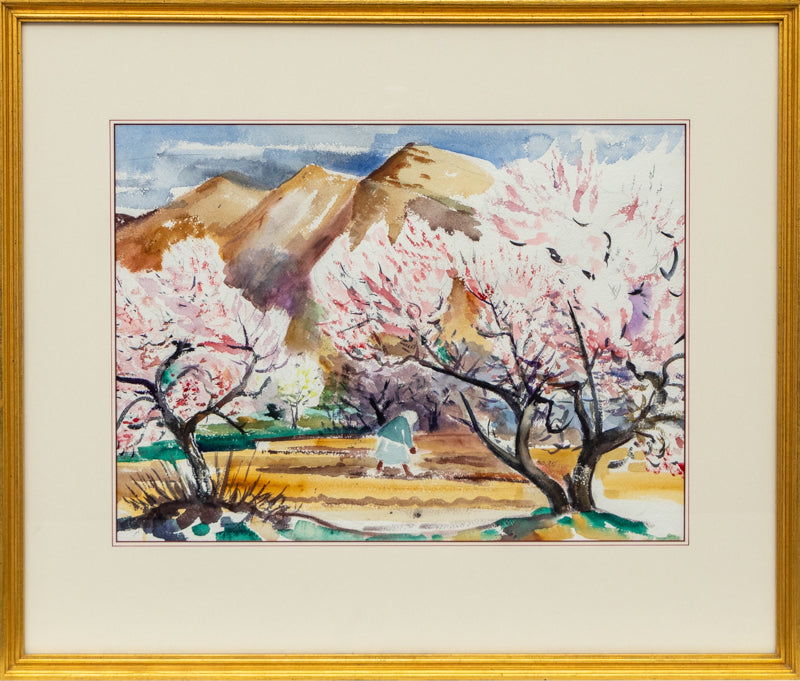 Untitled (New Mexico Landscape in Spring with Flowering Trees and Mountains), Painting