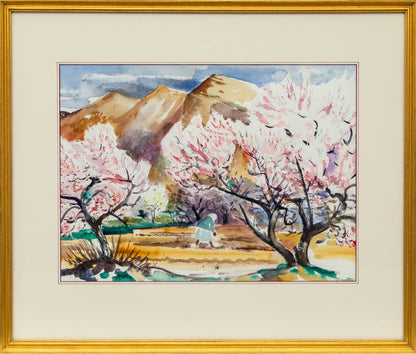 Untitled (New Mexico Landscape in Spring with Flowering Trees and Mountains), Painting