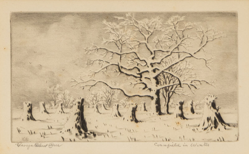 Cornfield in Winter (Snowy Landscape with Cornstalks and Trees), Print