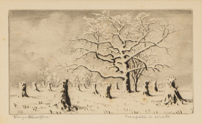 Cornfield in Winter (Snowy Landscape with Cornstalks and Trees), Print