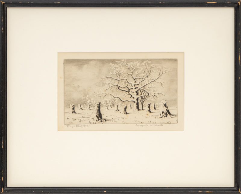 Cornfield in Winter (Snowy Landscape with Cornstalks and Trees), Print