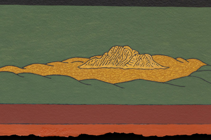 Angle of Repose (Abstracted landscape with a black mound sitting atop a green field), Painting, 2017