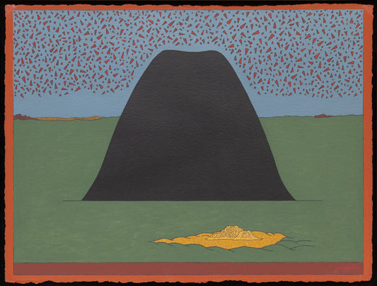 Angle of Repose (Abstracted landscape with a black mound sitting atop a green field), Painting, 2017