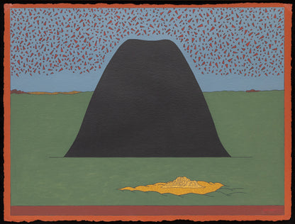 Angle of Repose (Abstracted landscape with a black mound sitting atop a green field), Painting, 2017