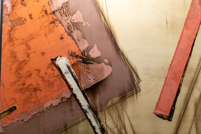 Rebound Series #2 (Abstract composition with Rust, Mauve, and Blue polygons on a Beige Field), Painting, 1983