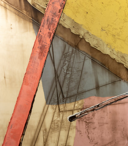 Rebound Series #2 (Abstract composition with Rust, Mauve, and Blue polygons on a Beige Field), Painting, 1983