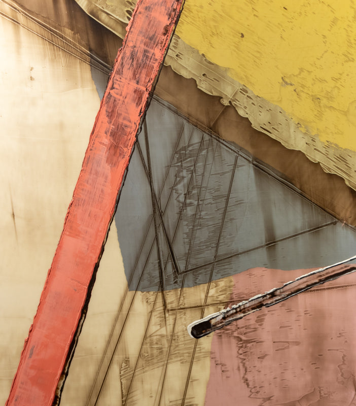 Rebound Series #2 (Abstract composition with Rust, Mauve, and Blue polygons on a Beige Field), Painting, dated 1983