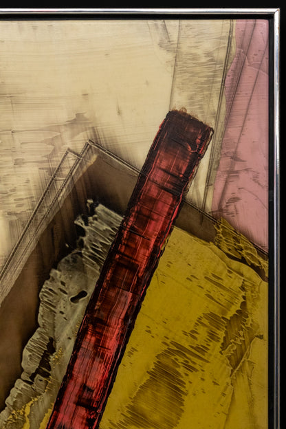 Rebound Series #2 (Abstract composition with Rust, Mauve, and Blue polygons on a Beige Field), Painting, dated 1983