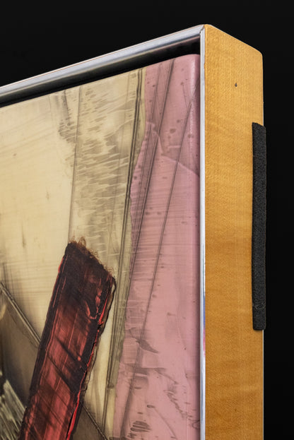Rebound Series #2 (Abstract composition with Rust, Mauve, and Blue polygons on a Beige Field), Painting, dated 1983