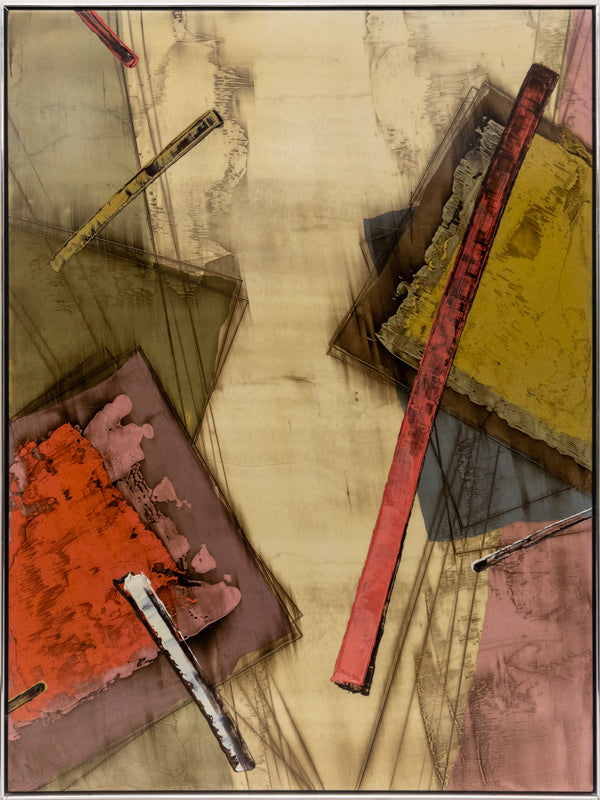 Rebound Series #2 (Abstract composition with Rust, Mauve, and Blue polygons on a Beige Field), Painting, dated 1983