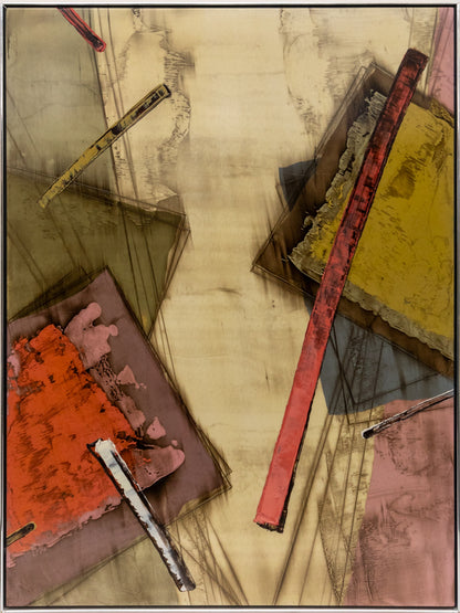 Rebound Series #2 (Abstract composition with Rust, Mauve, and Blue polygons on a Beige Field), Painting, dated 1983