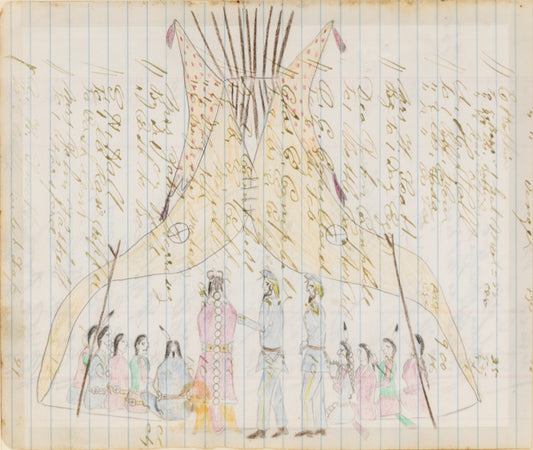 artwork for sale. Two US Soldiers with Native Americans, circa 1970-1999