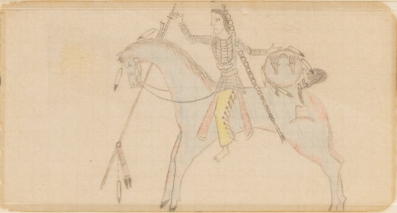Plains artwork for sale. Plains Indian Warrior on Horseback, circa 1970-1990