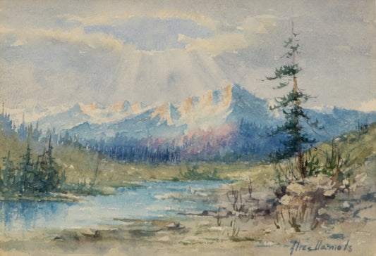 Untitled (Mountain Landscape with Creek and Snowy Peaks), Painting, circa 1960