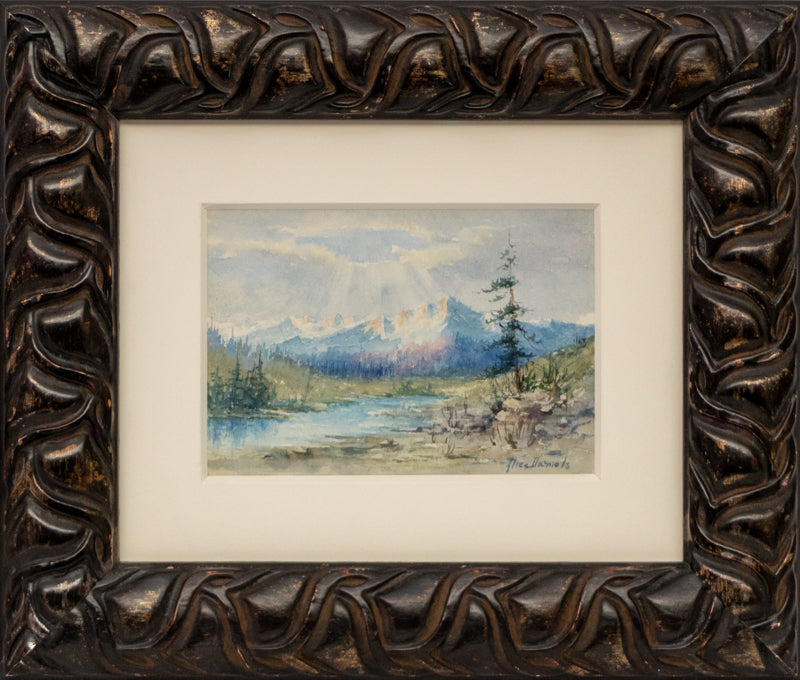 Untitled (Mountain Landscape with Creek and Snowy Peaks), Painting, circa 1960