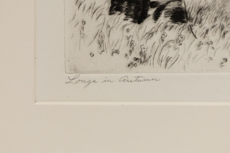 The Residence of Mr. Duroc (Farmhouse with Trees and Fence), Print, circa 1935, Lyman Byxbe (1886-1980), vintage fine art, Horizontal, Small, Framed, etching, paper, circa 1935, 1900-1949, 1930s, 1940s, 20th CENTURY (1900-1999), Lyman, Byxbe, Architecture & Cityscapes, Landscape, Winter, 7 ½ x 9 ¼ inches