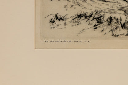 Thompson River (River with Trees, Colorado), Print, circa 1936, Lyman Byxbe (1886-1980), vintage fine art, Vertical, Small, Framed, etching, paper, circa 1936, 1900-1949, 1930s, 1940s, 20th CENTURY (1900-1999), Lyman, Byxbe, Landscape, Mountains, Colorado, 6 x 4 inches