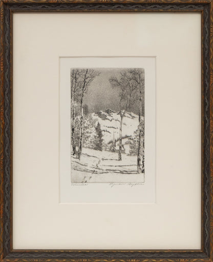 Winter (Snowy Landscape with Church and Aspens), Print, circa 1940