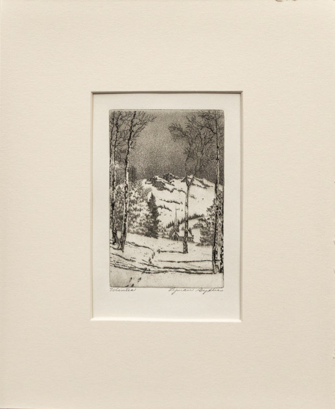 Winter (Snowy Landscape with Church and Aspens), Print, circa 1940