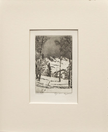 Winter (Snowy Landscape with Church and Aspens), Print, circa 1940