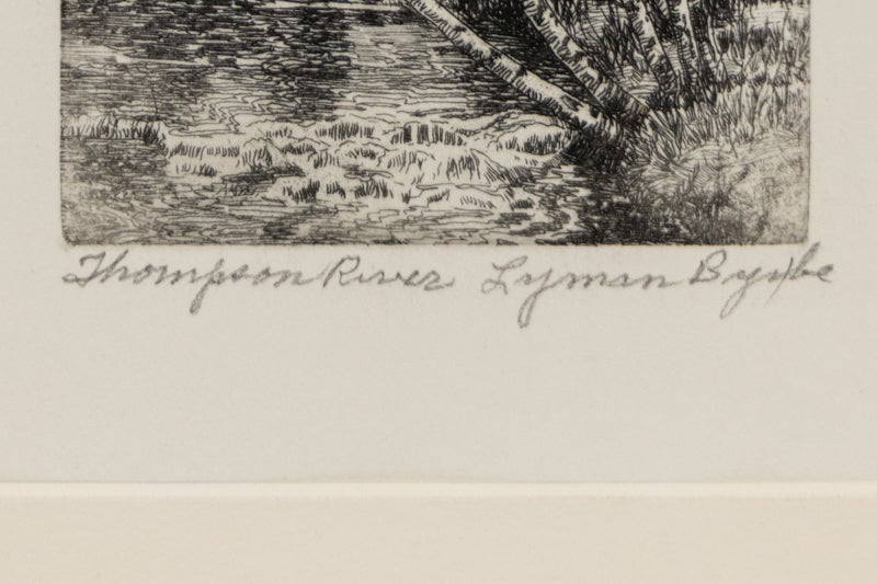 Emerald Lake (Rocky Mountain National Park, Colorado), Print, circa 1940, Lyman Byxbe (1886-1980), vintage fine art, Vertical, Small, Framed, etching, circa 1940, 1900-1949, 1930s, 1940s, 20th CENTURY (1900-1999), Lyman, Byxbe, Landscape, Mountains, Colorado, 5 ¾ x 4 inches