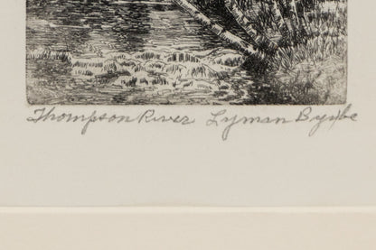 Emerald Lake (Rocky Mountain National Park, Colorado), Print, circa 1940, Lyman Byxbe (1886-1980), vintage fine art, Vertical, Small, Framed, etching, circa 1940, 1900-1949, 1930s, 1940s, 20th CENTURY (1900-1999), Lyman, Byxbe, Landscape, Mountains, Colorado, 5 ¾ x 4 inches