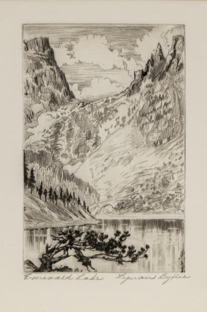Shock Corn, Print, circa 1937, Lyman Byxbe (1886-1980), vintage fine art, Horizontal, Small, Framed, etching, paper, circa 1937, 1900-1949, 1930s, 20th CENTURY (1900-1999), Lyman, Byxbe, Landscape, 7 ¼ x 9 inches