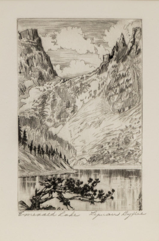 Shock Corn, Print, circa 1937, Lyman Byxbe (1886-1980), vintage fine art, Horizontal, Small, Framed, etching, paper, circa 1937, 1900-1949, 1930s, 20th CENTURY (1900-1999), Lyman, Byxbe, Landscape, 7 ¼ x 9 inches
