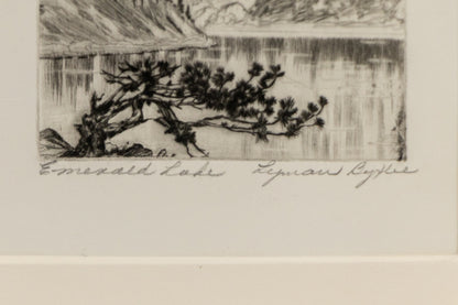 Shock Corn, Print, circa 1937, Lyman Byxbe (1886-1980), vintage fine art, Horizontal, Small, Framed, etching, paper, circa 1937, 1900-1949, 1930s, 20th CENTURY (1900-1999), Lyman, Byxbe, Landscape, 7 ¼ x 9 inches