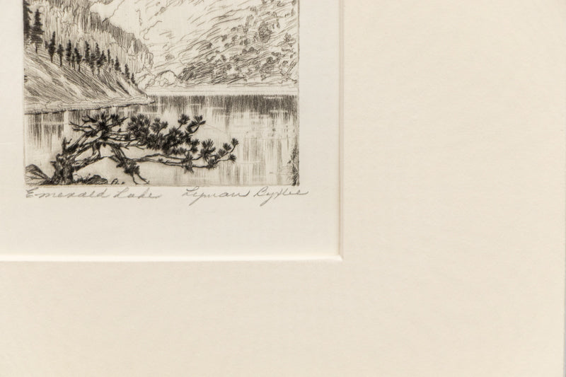 Shock Corn, Print, circa 1937, Lyman Byxbe (1886-1980), vintage fine art, Horizontal, Small, Framed, etching, paper, circa 1937, 1900-1949, 1930s, 20th CENTURY (1900-1999), Lyman, Byxbe, Landscape, 7 ¼ x 9 inches