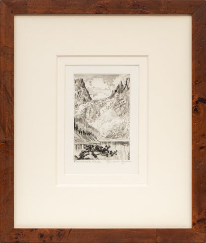 Shock Corn, Print, circa 1937, Lyman Byxbe (1886-1980), vintage fine art, Horizontal, Small, Framed, etching, paper, circa 1937, 1900-1949, 1930s, 20th CENTURY (1900-1999), Lyman, Byxbe, Landscape, 7 ¼ x 9 inches