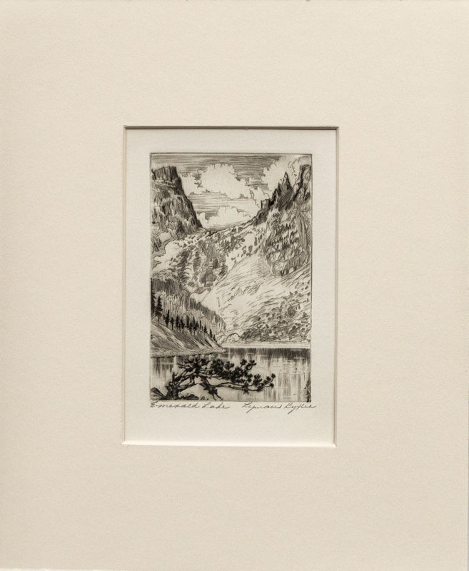 Shock Corn, Print, circa 1937, Lyman Byxbe (1886-1980), vintage fine art, Horizontal, Small, Framed, etching, paper, circa 1937, 1900-1949, 1930s, 20th CENTURY (1900-1999), Lyman, Byxbe, Landscape, 7 ¼ x 9 inches