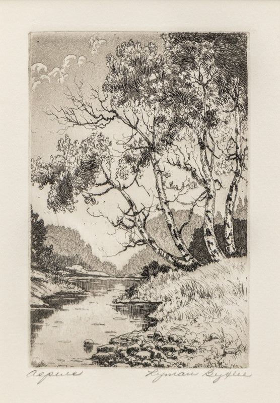 Lyman Byxbe (1886-1980) artwork for sale. Aspens (Landscape with Aspens and River), Print, circa 1930-1960
