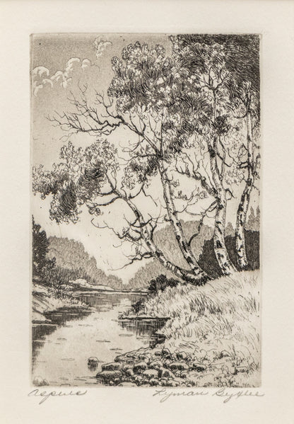 Lyman Byxbe (1886-1980) artwork for sale. Aspens (Landscape with Aspens and River), Print, circa 1930-1960