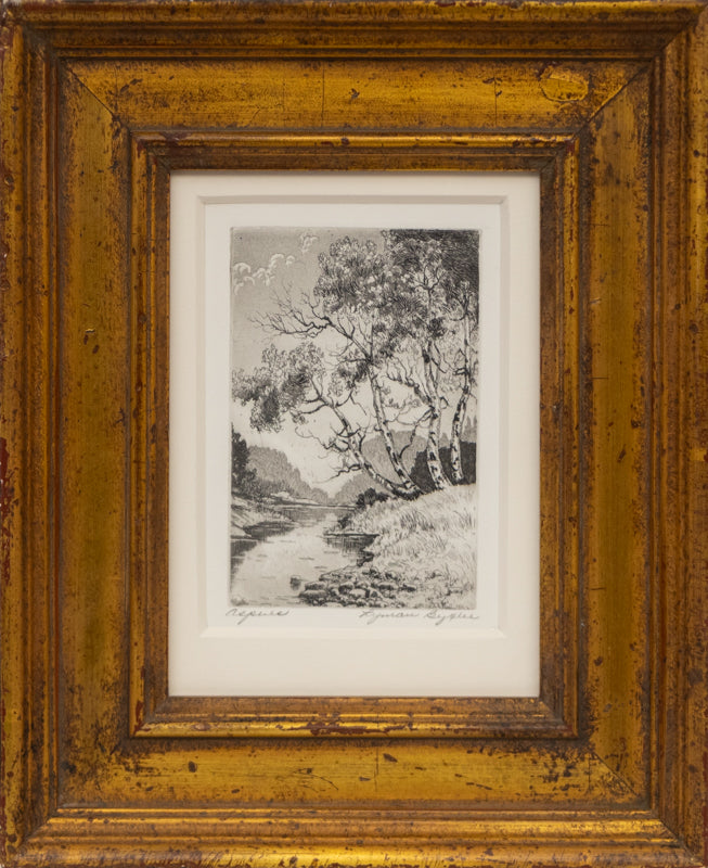 Aspens (Landscape with Aspens and River), Print, circa 1930-1960