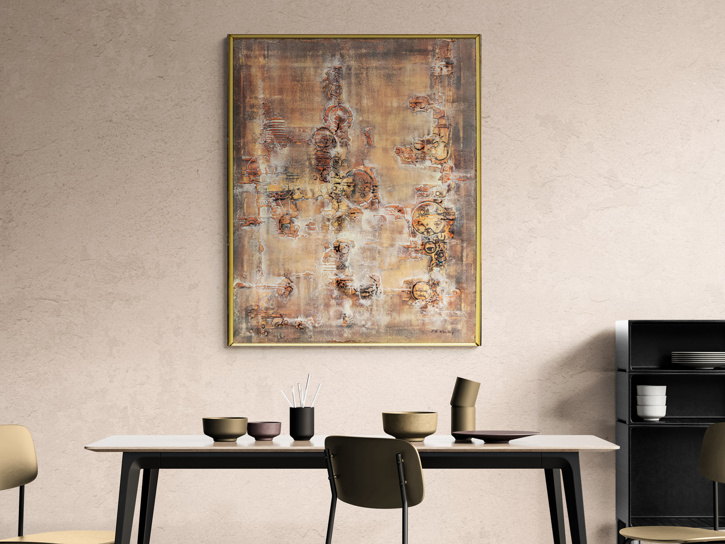 Transfiguration (Abstract composition in Beige, Yellow, and Rust), Painting, circa 1960-1970